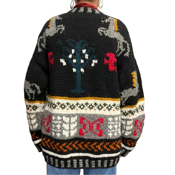 Chibcha Wool Artesian Cozy Heavy Knit Chunky Vintage Cardigan Horse Sweater - Picture 7 of 15
